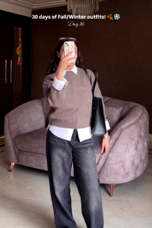 Layered Ember: Collared Calm with Denim Drift” 🧥🍂👖