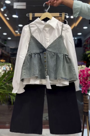 Layered Bloom Peplum Ensemble 🌸👖 | Denim Petal Edition