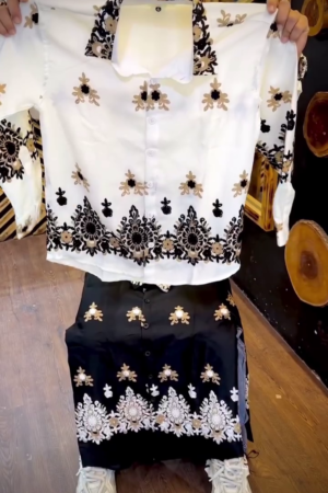 Ivory Noir Floral Embroidered Set 🤍🖤 | Regal Thread Edition